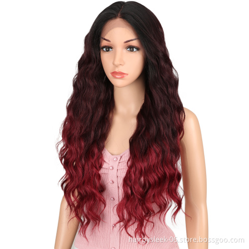 Rebecca fashion brand ombre 28 inches wave hair lace frontal wig synthetic hair female bohemian mixed color hair synthetic wigs